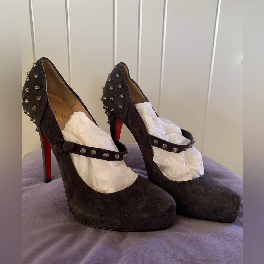 Christian Loubaoutin Taupe Suede with Spikes